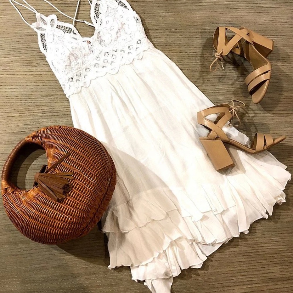 Free people white adella slip dress size M